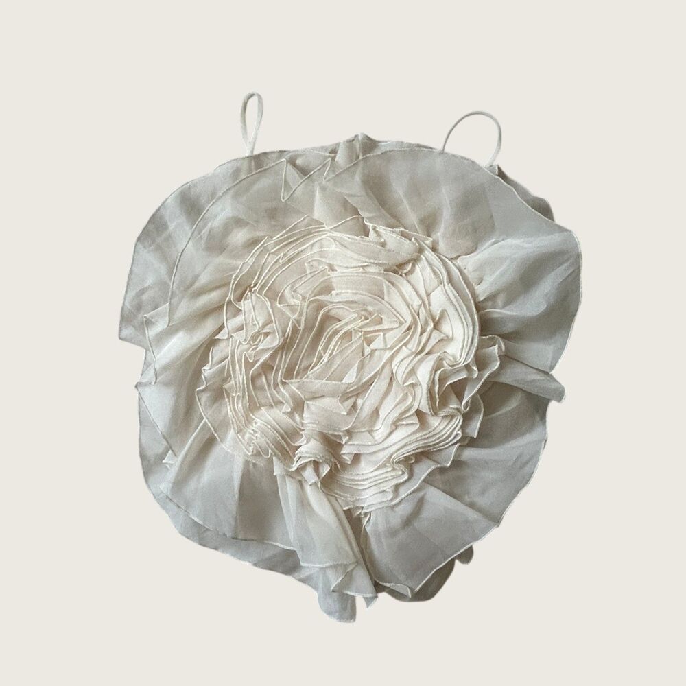 Zara Cream White Organza Floral Applique Cami Backless Tie Top S/M